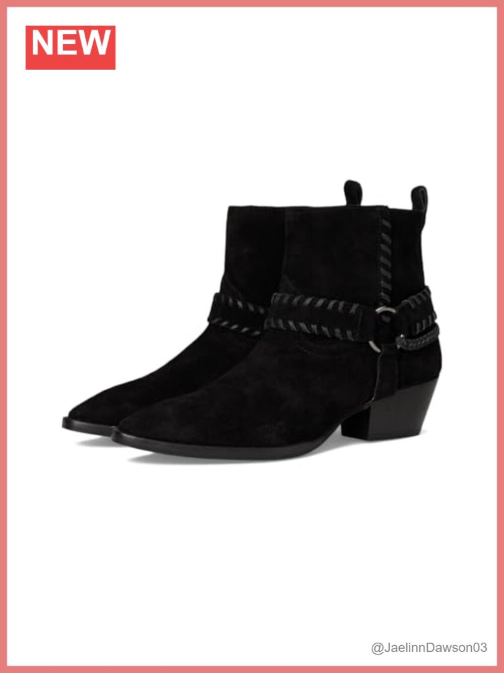 Suede Pointed Toe Zipper Ankle Bootie Harness Detail